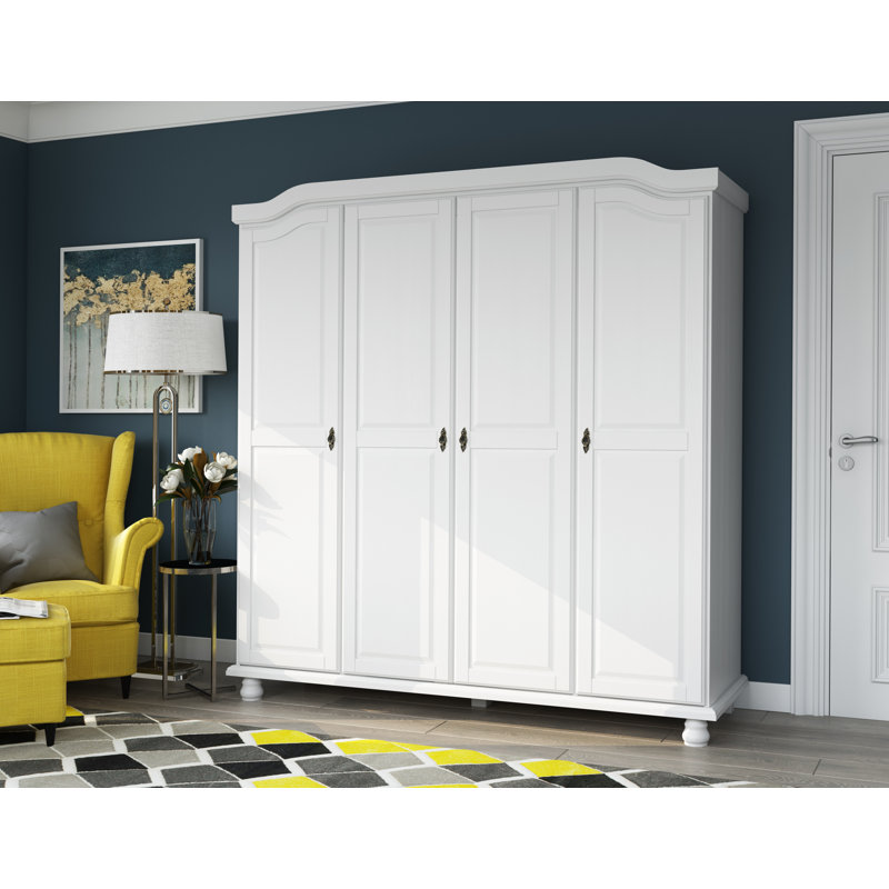 Armoire penderie 100% bois massif 4 portes Kyle, Blanc