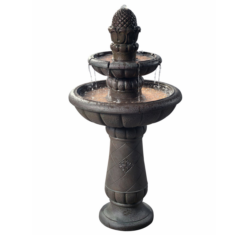 Webbe 2-Tier Outdoor Birdbath Freestanding Water Fountain with Adjustable Pump, Stone-Look Finish & Weather-Resistant Polyresin