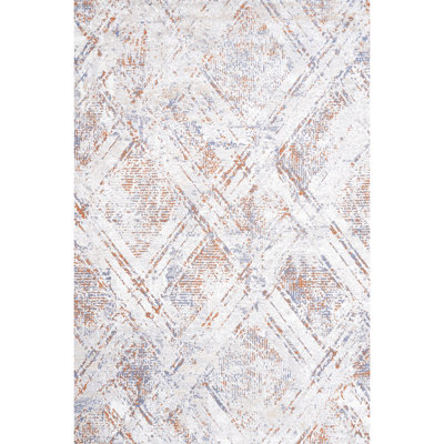 Stylish Beige Geometric Home Office Area Rug - Non-Shedding, Low Maintenance Non-Shedding In For Bedroom And