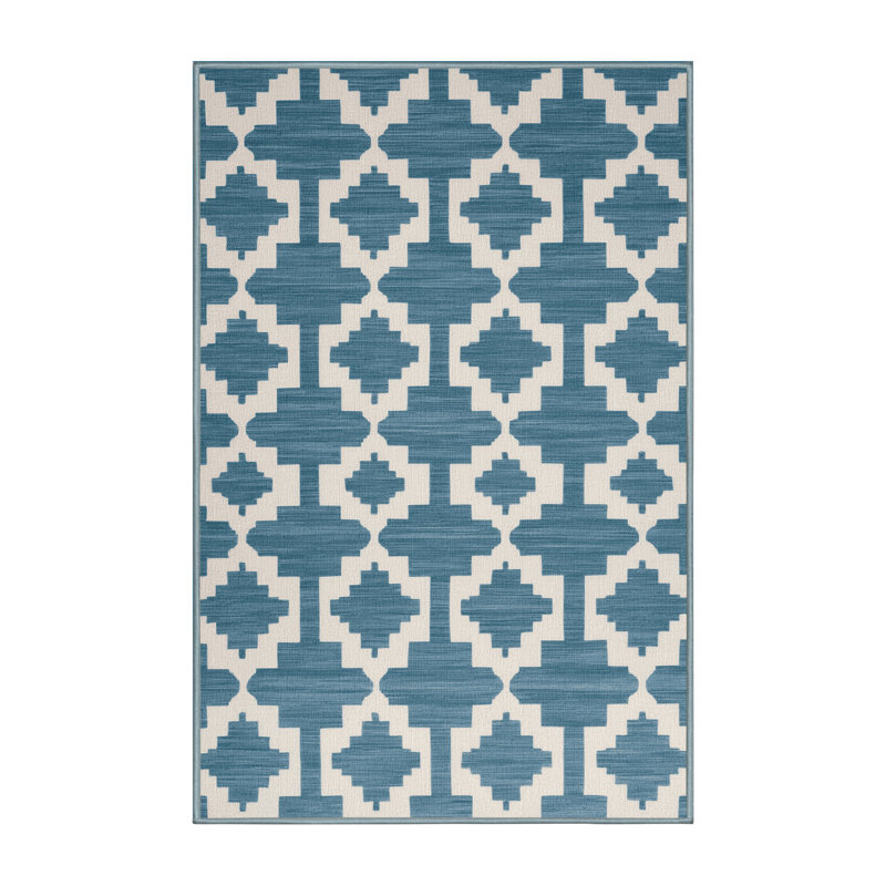 Machine Washable Trellis Blue Area Rug, Rectangle 8' x 12'