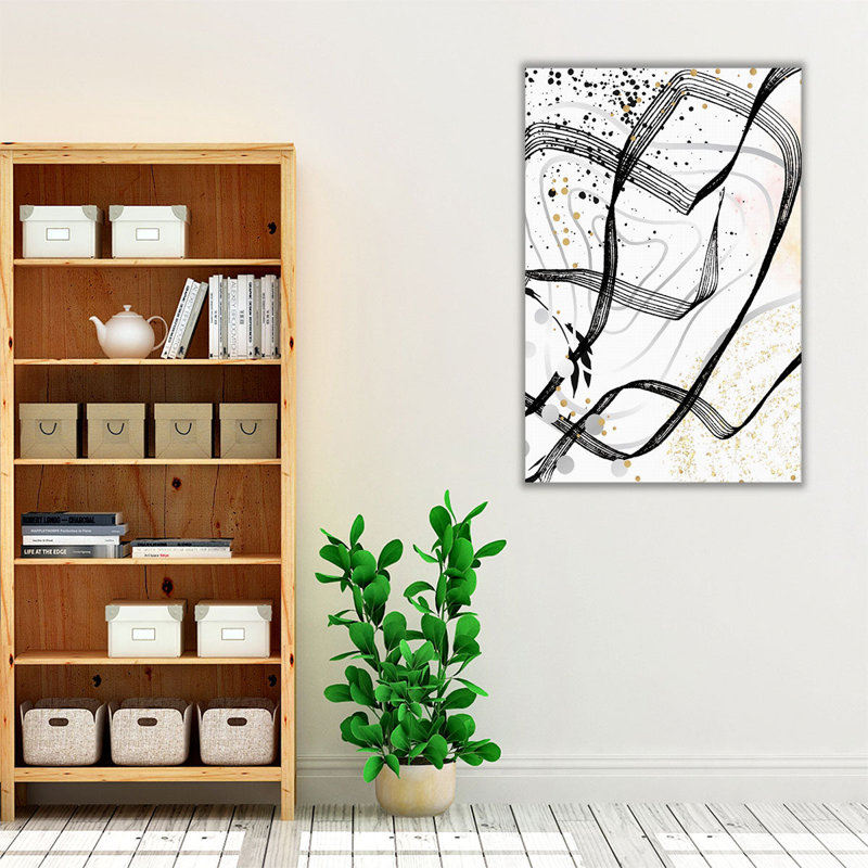 «Sparkle Geometric 1 Black and White», reproduction d'art sur toile, H 24 po x l 16 po