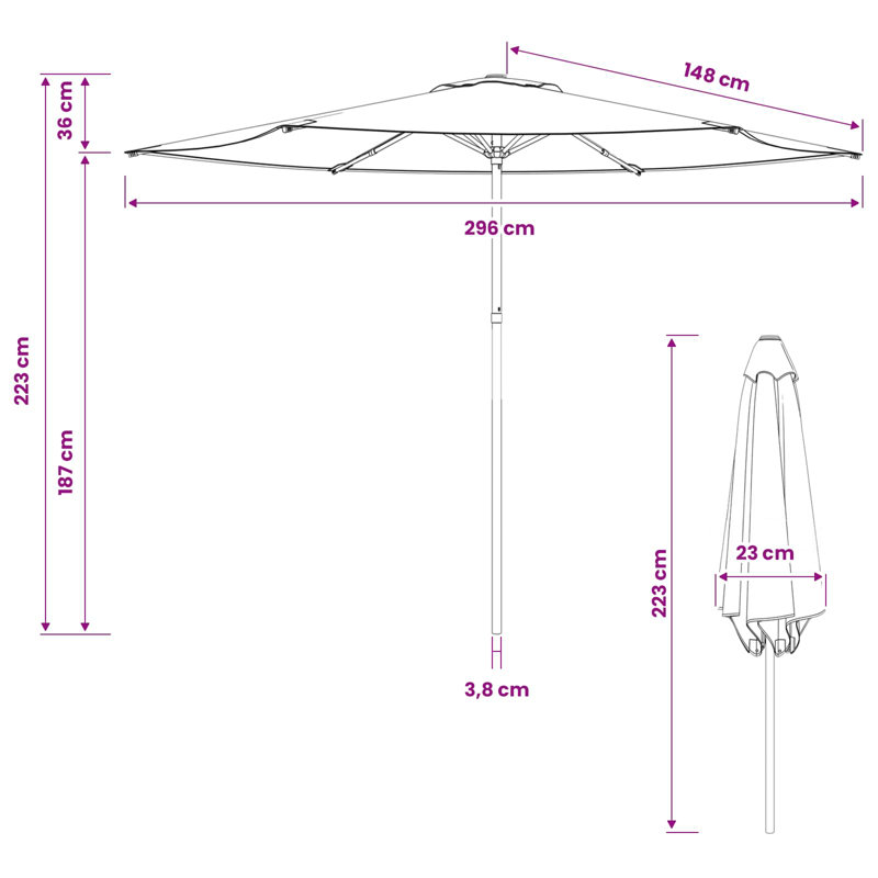 296 cm W X 296 cm D Balcony Parasol with Manual Lift, Taupe