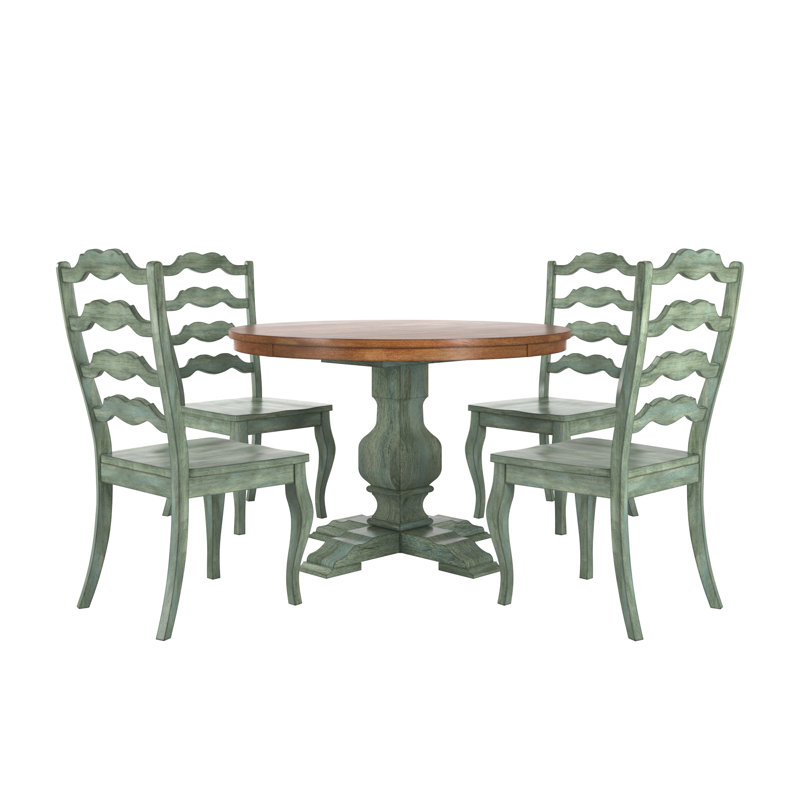 Ensemble de salle à manger 5 pièces à dessus arrondi en bois massif 45 po avec chaises françaises Fortville, Sauge antique
