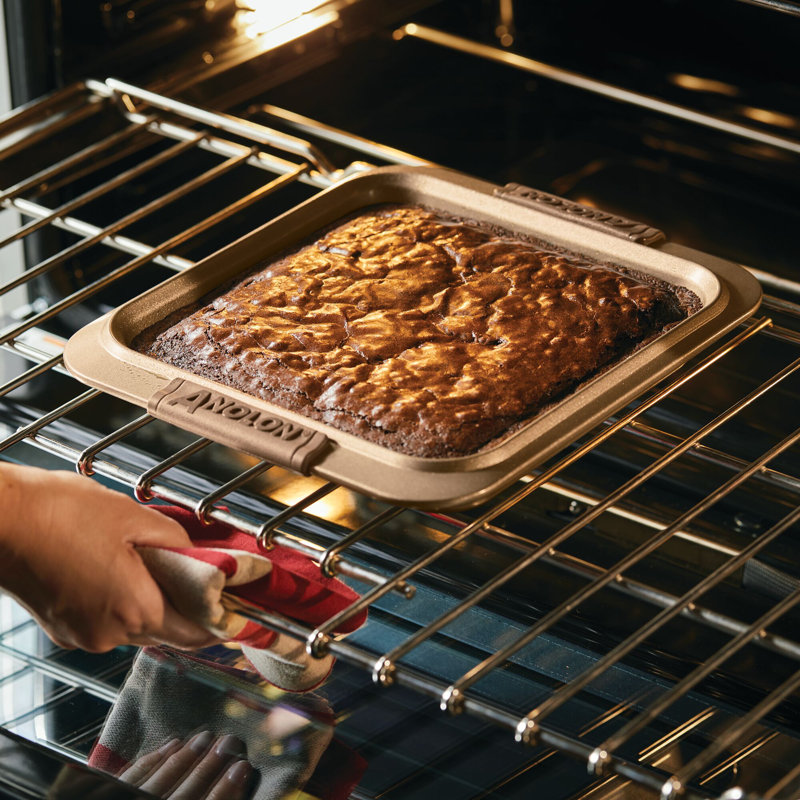 Anolon Advanced Nonstick Bakeware / Baking Set with Silicone Grips, Bronze, 5-Piece Set (3 Cake Pans, 1 Cookie Sheet, 1 Rack)