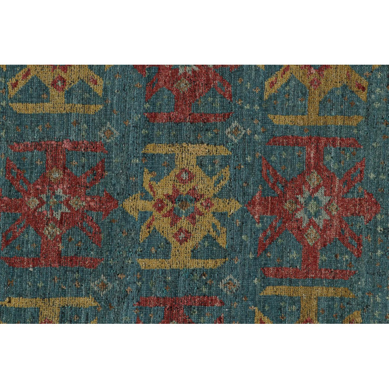 Burano Hand Knotted Wool Geometric Area Rug, Square 4'