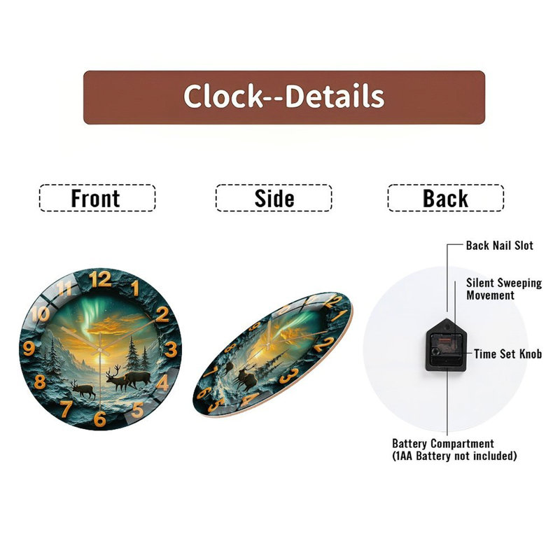 Horloge murale renne paysage d'hiver