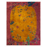 Yellow Gold Open Field Room Size Antique Floral Chinese Art Deco Carpet