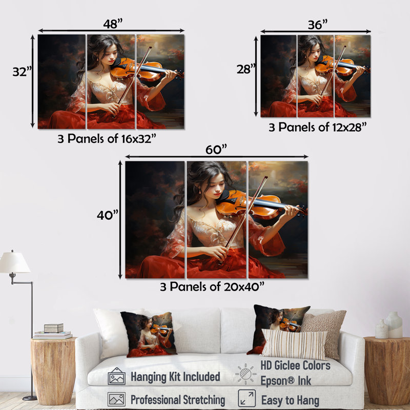 Violon japonais élégance II - ensemble de reproductions d'art mural musical, H 40 po x l 60 po