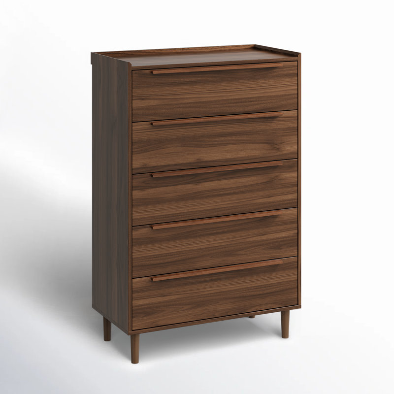 Commode de rangement moderne à 5 tiroirs en noyer de 48 po de largeur pour chambre à coucher
