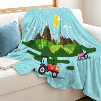 Jeté en molleton bleu flanelle ultra doux, paysage plat avec imprimé recto