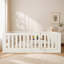 Lit Montessori au sol en bois massif pour enfants, cadre de lit bas avec barrière de sécurité haute et porte intégrée, sans sommier, beige-1803345449-1803345460