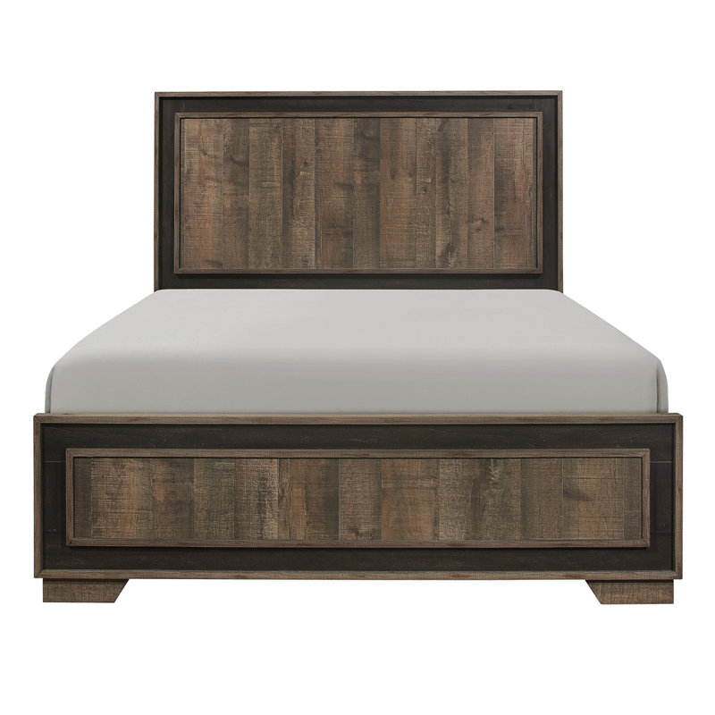 Mobilier de chambre à coucher moderne 1 lit double en bois à finition rustique à deux tons