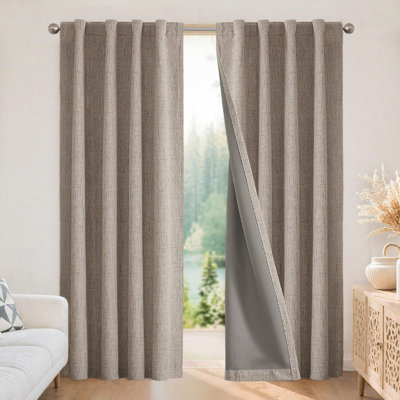 Rideaux occultant pour la chambre à coucher - Lin naturel 84 pouces de long 100% bloquant la lumière, ensemble de 2 panneaux, passe-tringle et pattes de dossier, rideaux de fenêtre obscurcissants et isolants