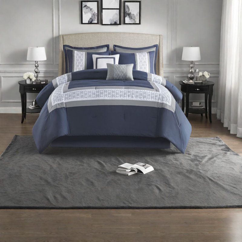 Hotel Style Navy Bedding Sets, Polyester Microfiber, Elegant Bedroom Decor