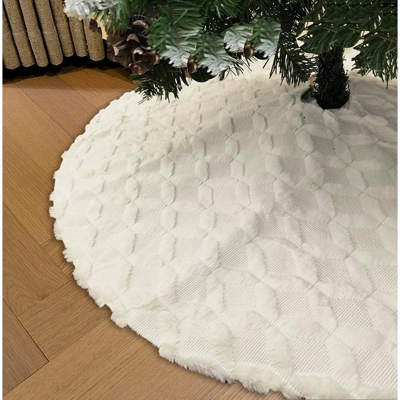 Jupe de sapin de Noël en fausse fourrure blanche avec bordure en tricot torsadé – Décoration de base de sapin de Noël épaisse et moelleuse pour les fêtes d'hiver
