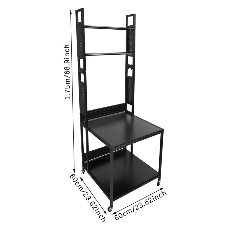Adjustable 3D Printer Stand with Filament Storage Rack, Mobile Printer Cart with Wheels and 2 Shelves, Black