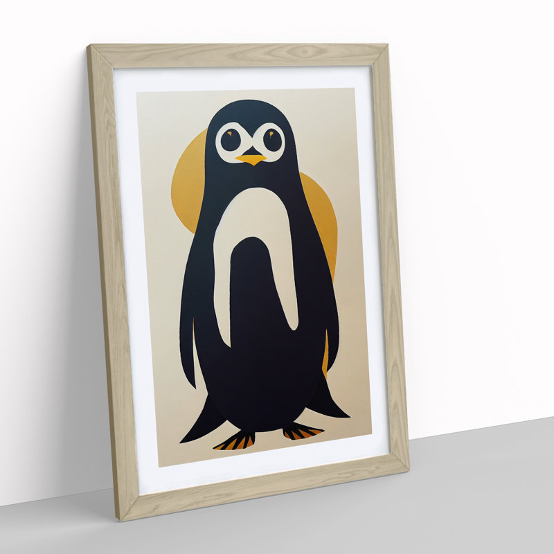 XV1022-3463X Penguin Abstract Art No.7 - Print, White, 64cm H x 46cm W, Oak Frame