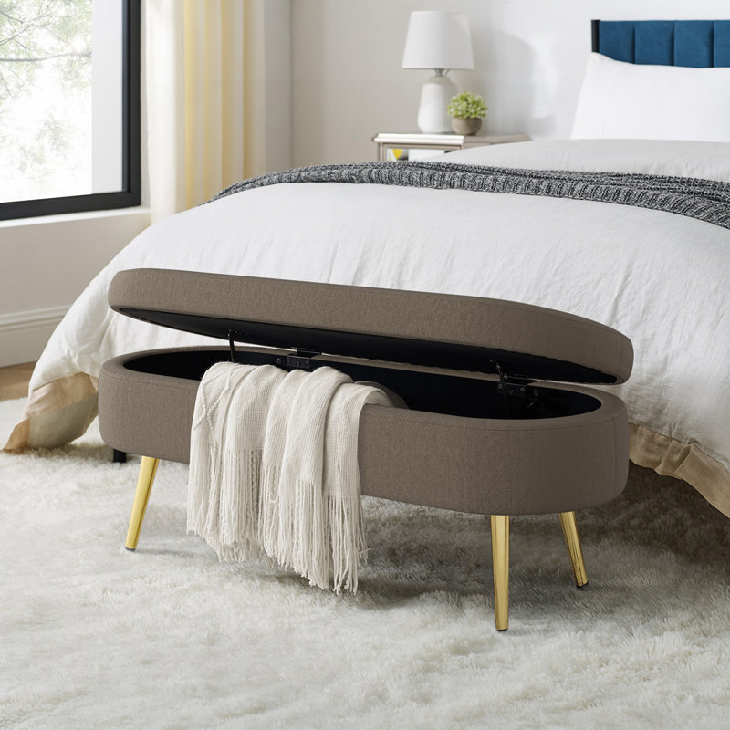 Banc de rangement repose-pieds ovale avec pieds en métal, Brun
