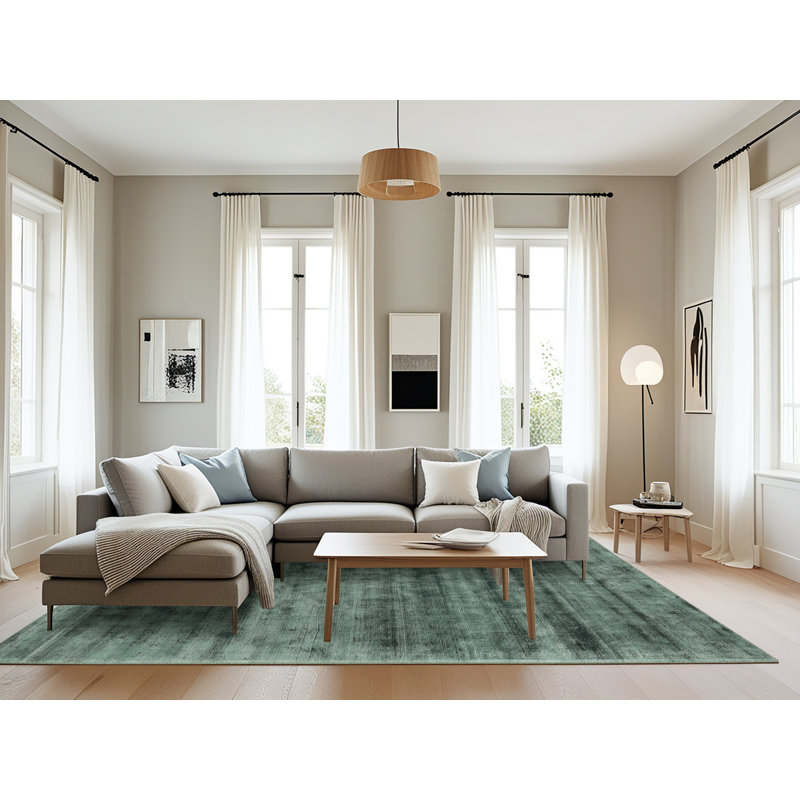 Tapis contemporain vert mer, Rectangle 8 pi x 12 pi