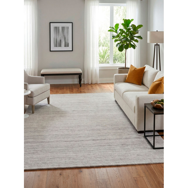 Tapis brun clair en mélange de polyester tissé à la main Puja, Rectangle de 10 pi x 14 pi
