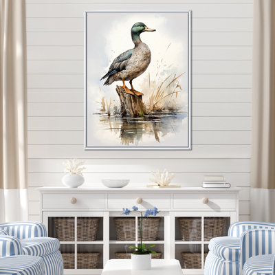 Minimalist Mallard Duck at the pond II - Duck Framed Wall Art