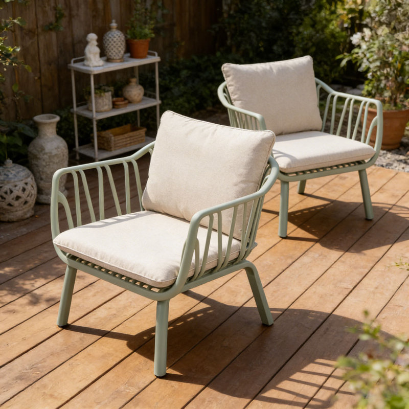 Outdoor Club Chair Set, Beige, Light Green