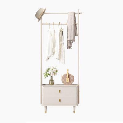 37.4"Modern Gray Minimalism Solid Wood Clothes Rack,2-Drawer