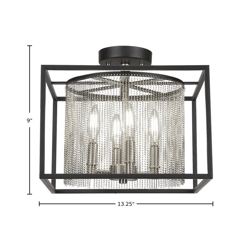 Cadina 3 Light Semi-Flush Shown In Matte Black & Brushed Nickel Finish, 9"H x 13.25"W x 9"D