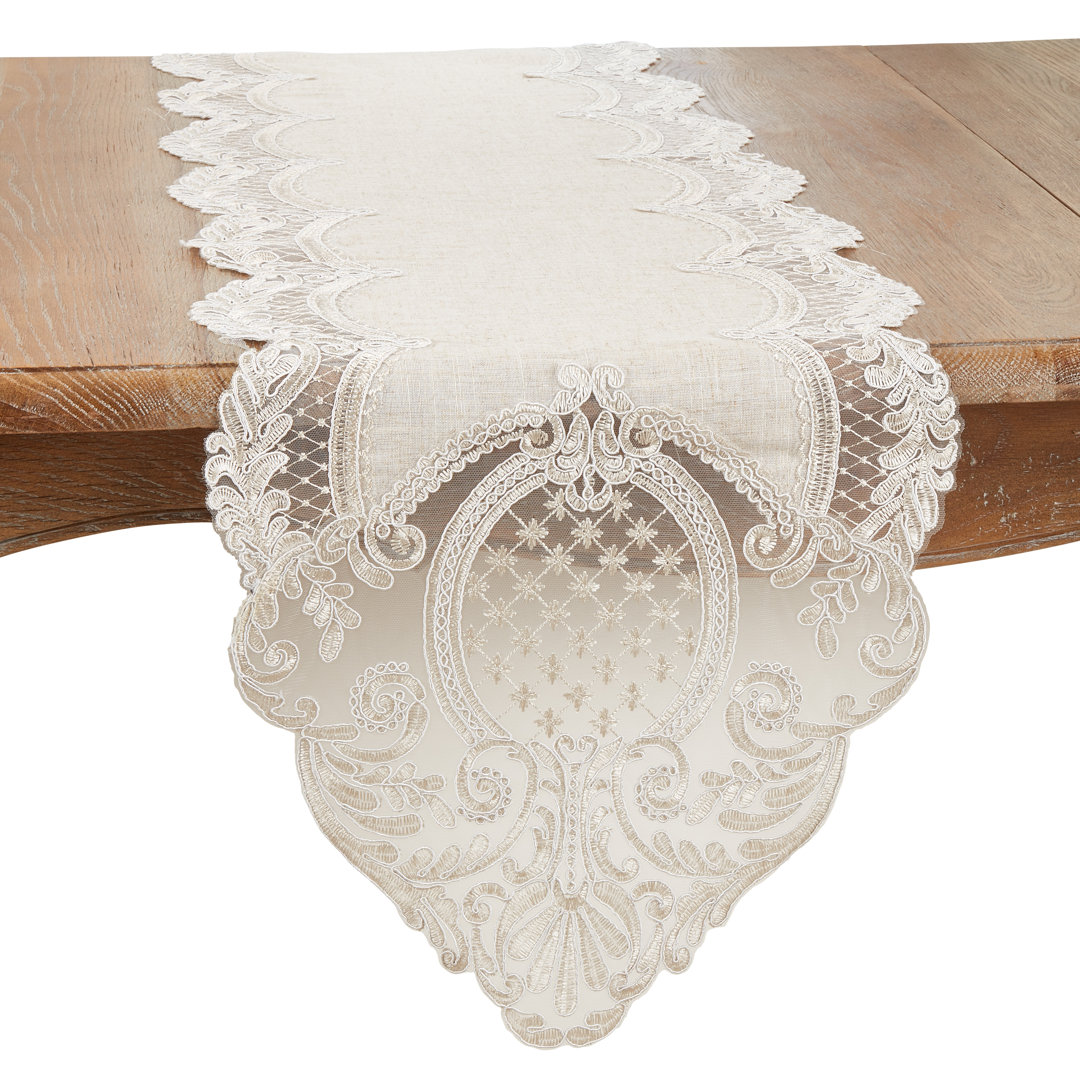 Elegant Embroidered Lace Table Runner Saro 