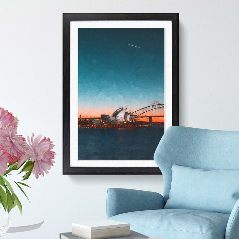 Sydney Opera House in Australia Abstract Art - Framed Print, Black Framed, 48cm H x 36cm W x 2cm D