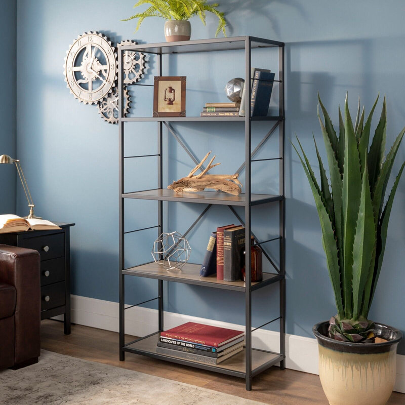 Aylin 160cm H Steel Etagere Bookcase, Driftwood