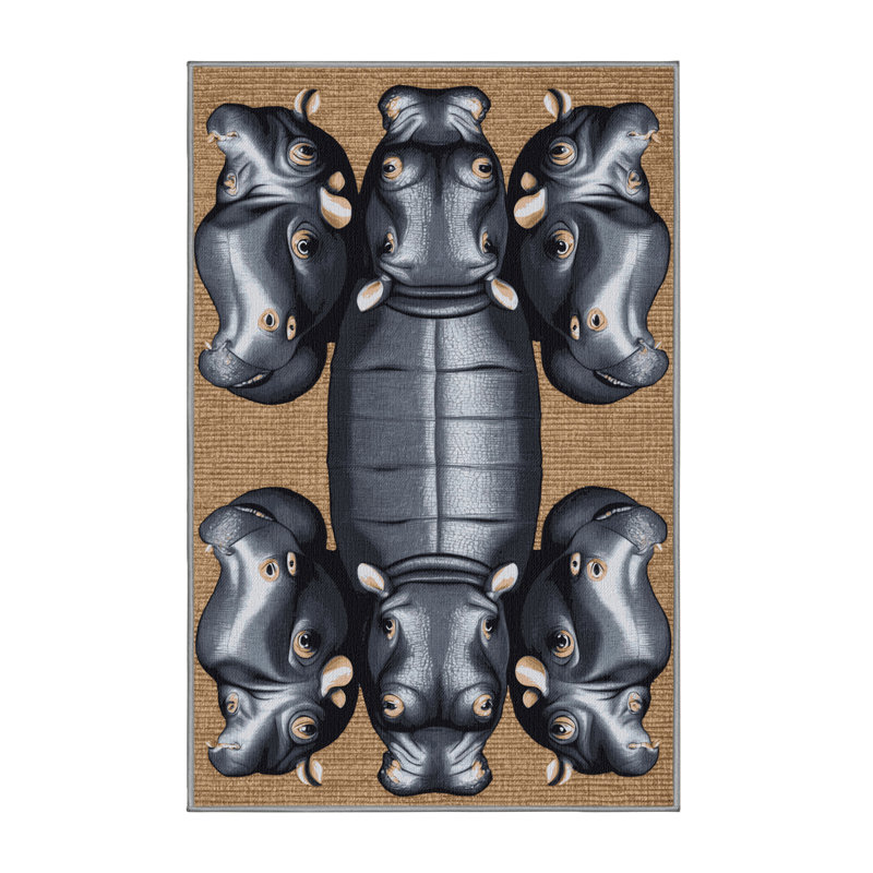 Washable Hippopotamus Wildlife Area Rug, Rectangle 7' x 9'