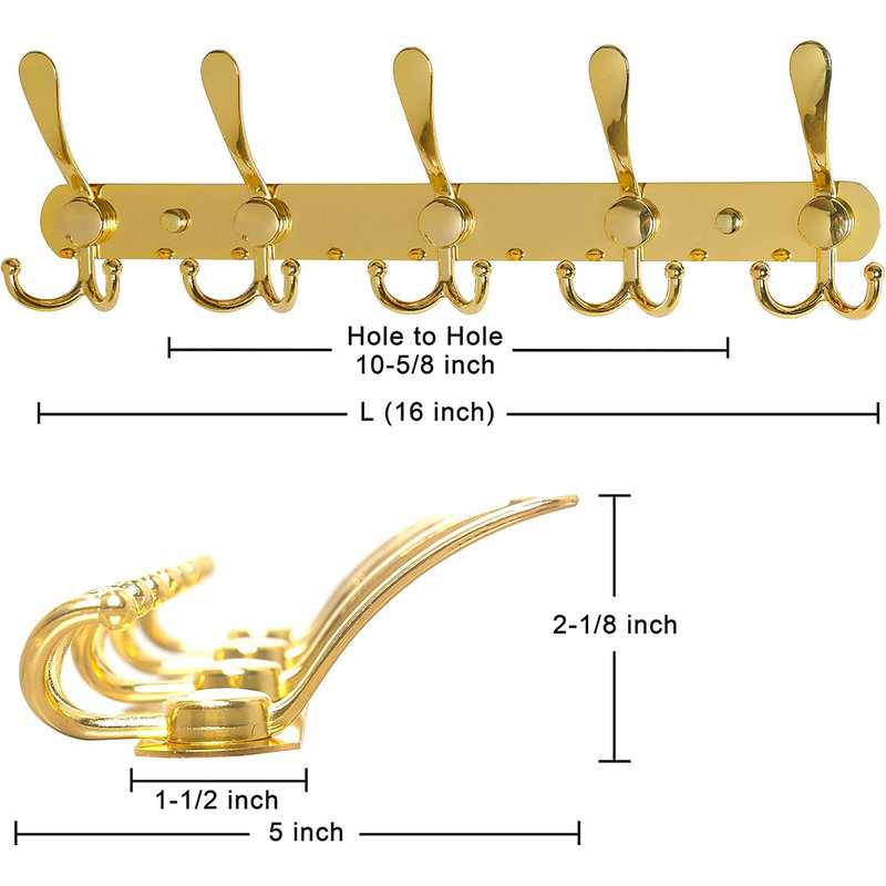 Gold Stainless Steel 5-Hook Wall Mounted Coat Rack