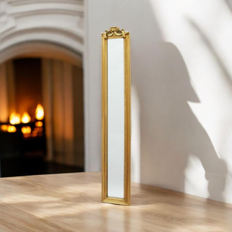 Enigma Skinny Full Length Mirror – Sleek Slim Wall Mirror, Modern Elegant Accent for Bedrooms & Hallways, Antique Gold