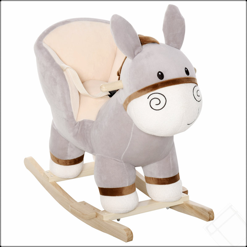 Chaise berçante pour enfants, âne à bascule en peluche avec son, siège à base de bois, ceinture de sécurité, jouet à bascule pour tout-petit de 18 à 36 mois