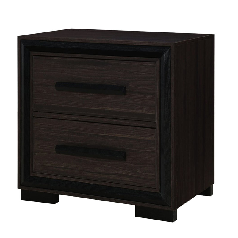 Table de chevet brune avec 2 tiroirs, style moderne, en bois massif et fabrication, 26,35 po Profondeur, largeur de 16,9 po, hauteur de 24,98 po, élément carré élégant, conception carrée, P x P H, ornement décoratif