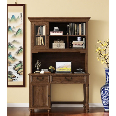 Combinaison bureau, bibliothèque et armoire en bois massif de style champêtre