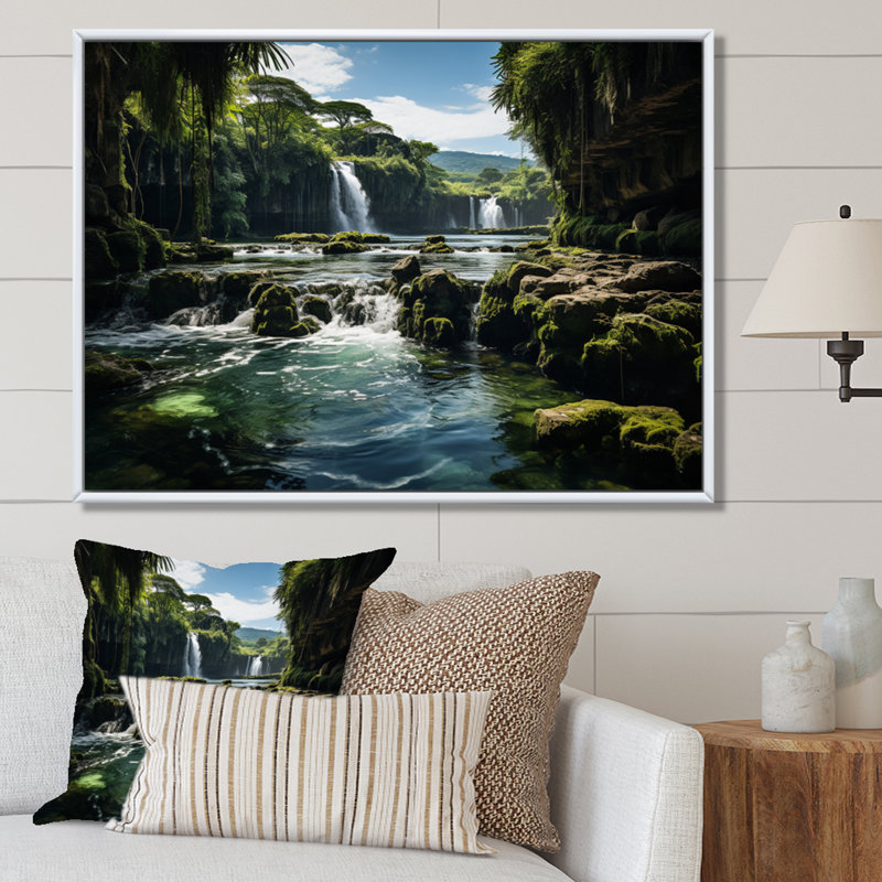 Cascade de dominicains, reproduction sur toile, H 12 po x l 20 po x P 1 po, Cadre flottant blanc