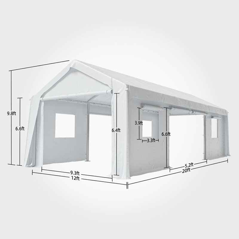 12x20 FT Heavy Duty Carport Canopy with 4 Doors & Windows, Waterproof All-Weather Portable Garage Shelter, White