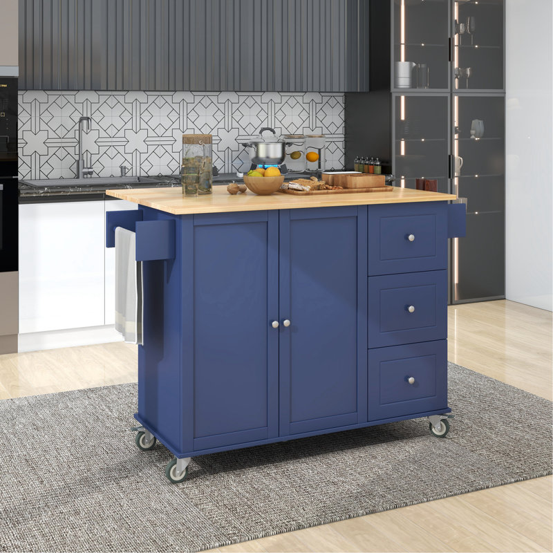 Rolling Mobile Kitchen Island with Drop Leaf - Solid Wood Top, Locking Wheels & Ample Storage for Versatile Use