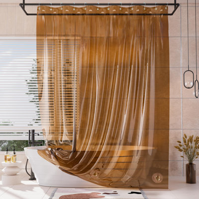 Extra Long Shower Curtain Liner, 100% EVA Clear Amber Heavy Duty 84 Inch Shower Curtain And Liner 2-In-1, 72X84 Plastic Weighted Bathroom Shower Liner, 12 Grommets & 3 Heavyweight Stones