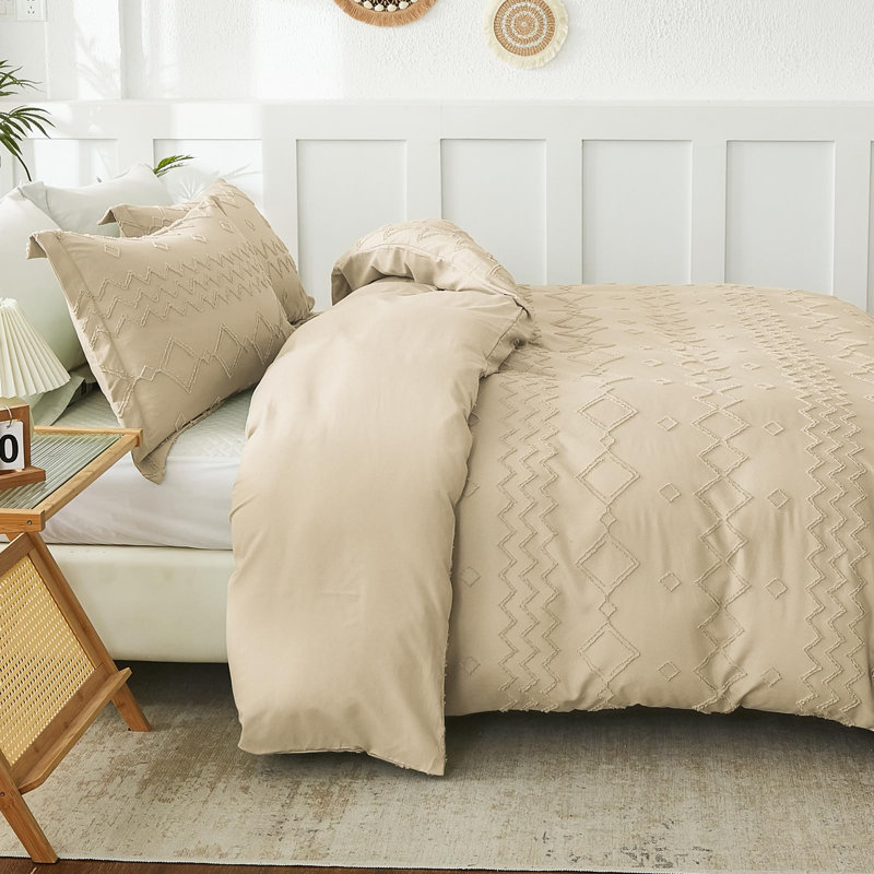 Ensemble de housse de couette Boho EMME, Géométrique beige, Housse de couette pour très grand lit et 2 taies 