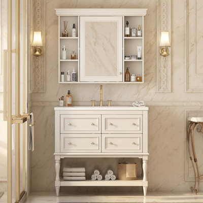 Ensemble de meuble-lavabo moderne avec tablette réglable, 4 tiroirs et armoire à pharmacie