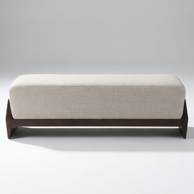 Spacious Solid Wood Upholstered Bench with Thick Comfort Cushions for Three-Person Seating