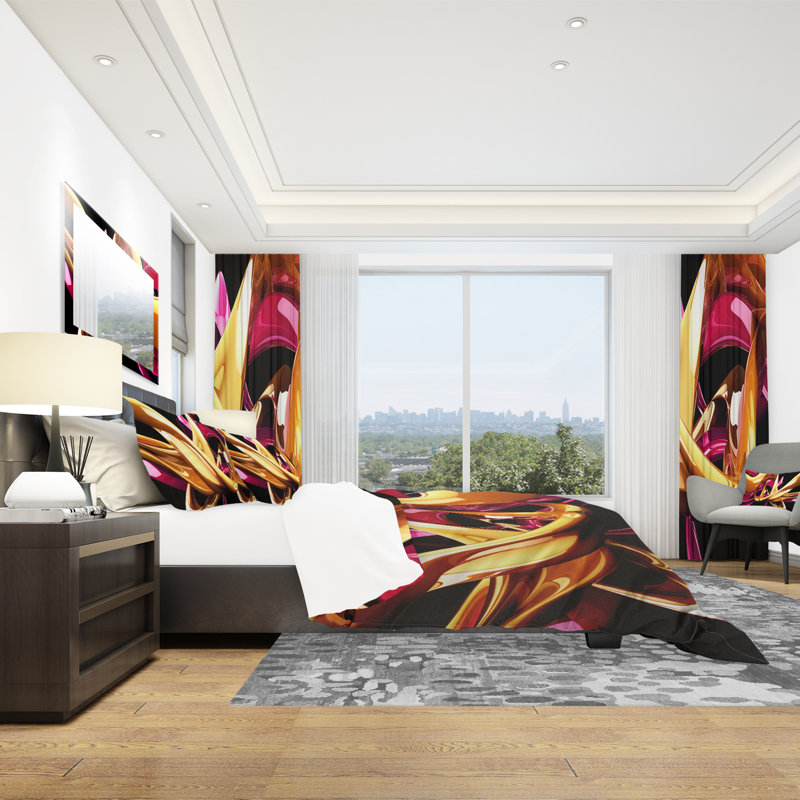 Building with Gold - Abstract Duvet Cover Set - Microfiber Polyester, King Duvet Cover + 2 Shams
