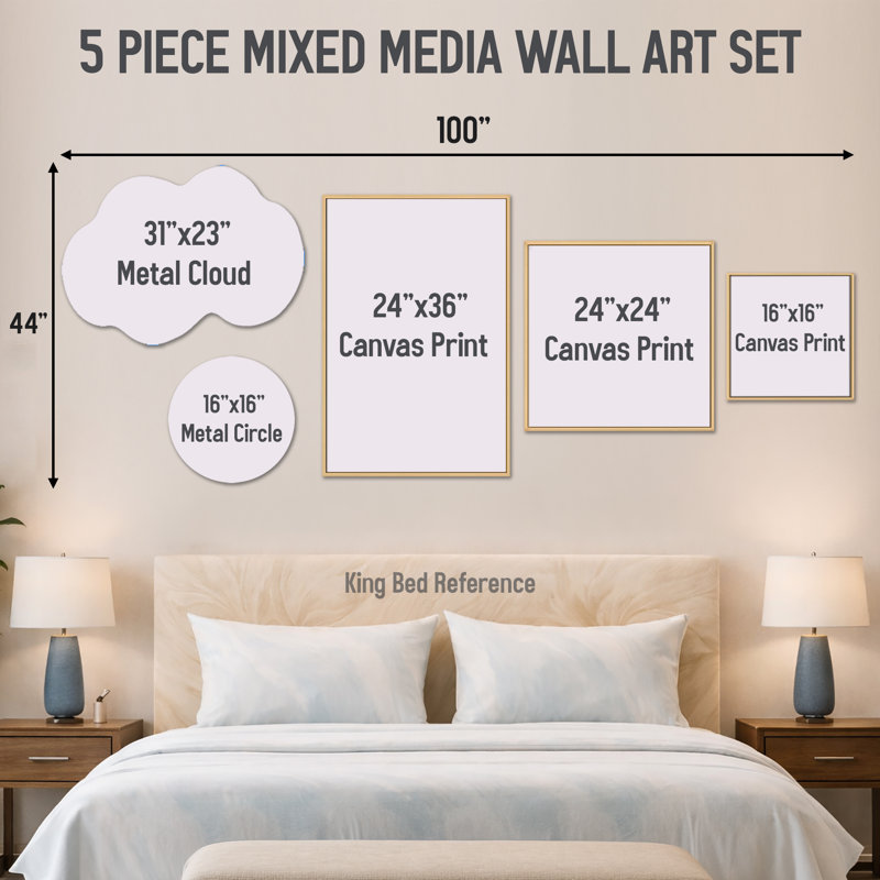 Green & White Expression Painting I – Oversized Abstract Wall Art, Metal and Canvas 5 Panel Set (100" x 40")