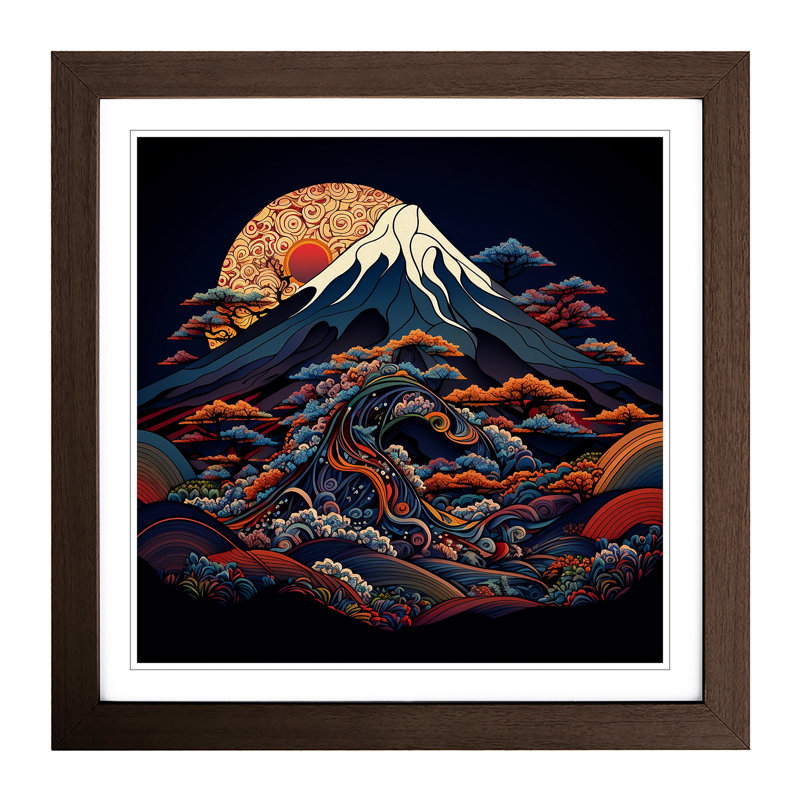 Mount Fuji - Single Picture Frame Print on Wood, Walnut