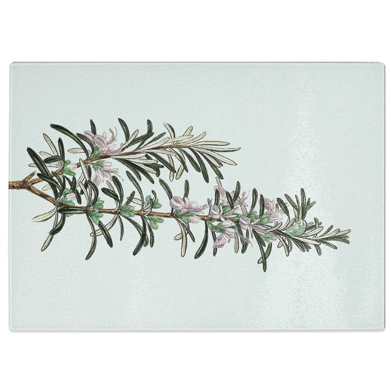 Tempered Glass Rosemary Illustration Chopping Board, 39 cm W x 28.5 cm L