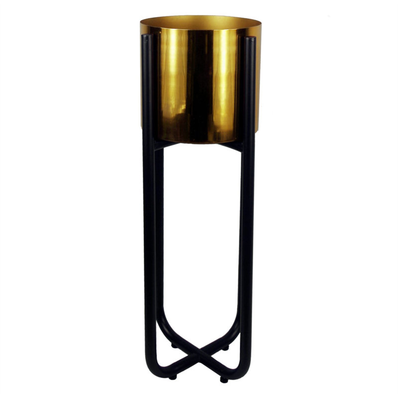 Fernly Handmade Metal Cachepot, Black/Gold