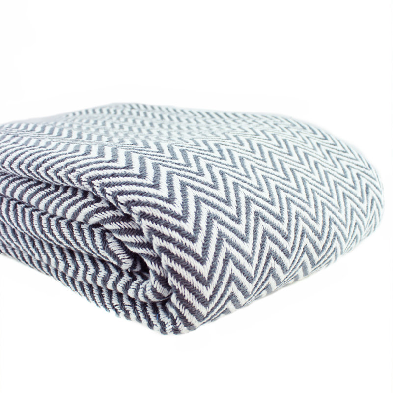 Couverture 100% coton à chevrons teints, Double / Grand, Gris